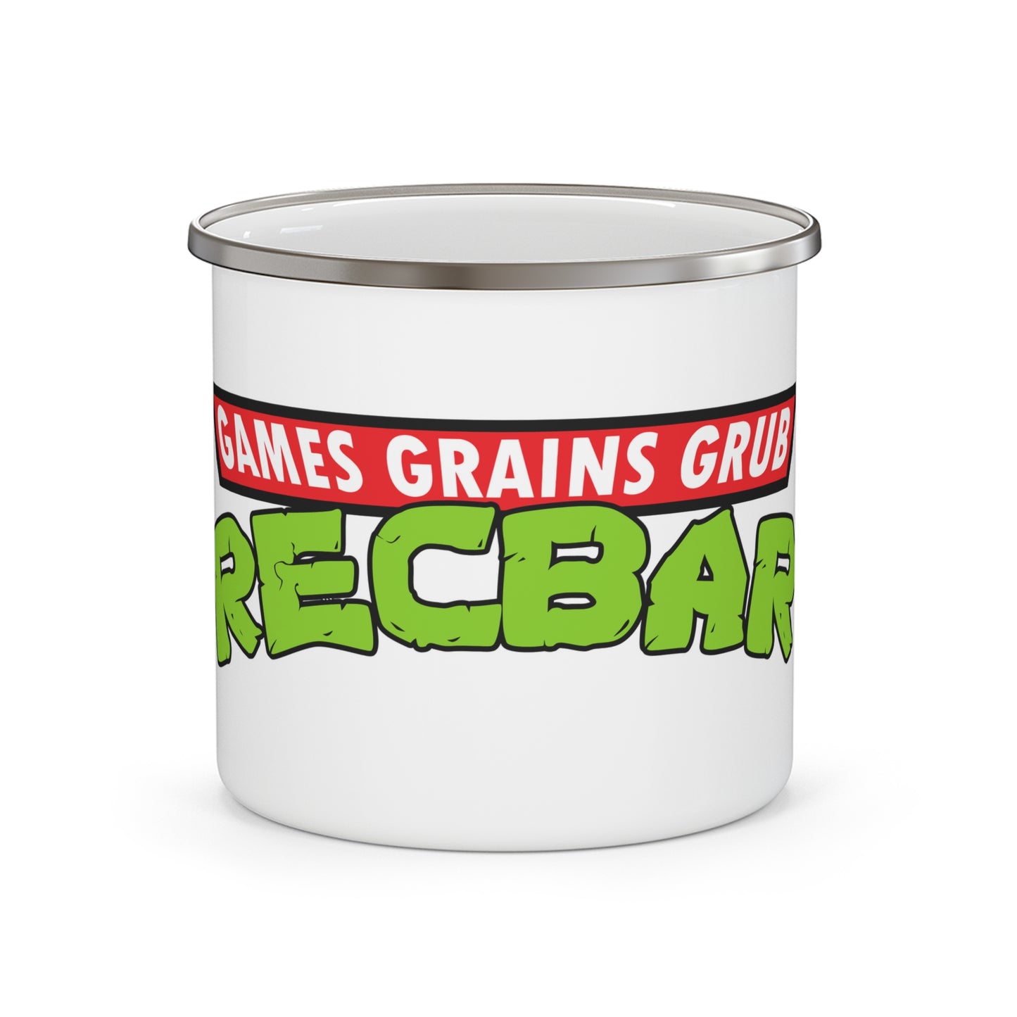 Recbar in a Halfshell 12oz Enamel Camping Mug